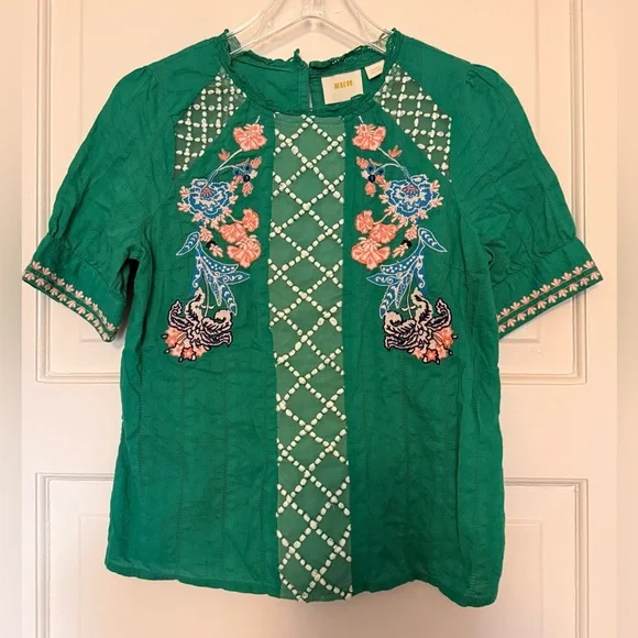 Maeve Teal Floral Embroidered Blouse - Picture 1 of 9